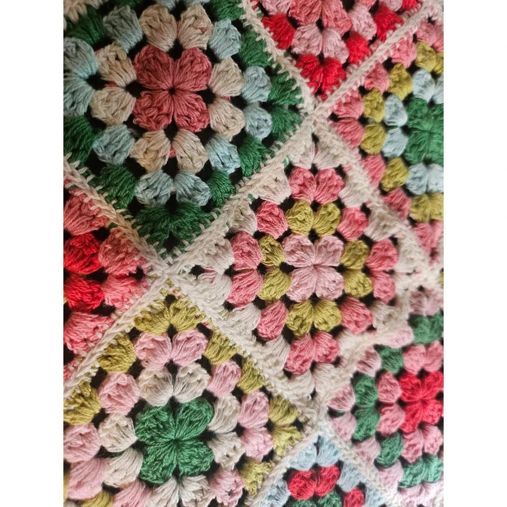 Unbranded Crochet Bandana Women OS Multi Color Granny Square Cottagecore Scarf